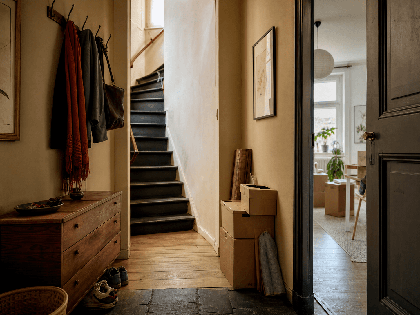 Zugang mit Treppe und Umzugskartons